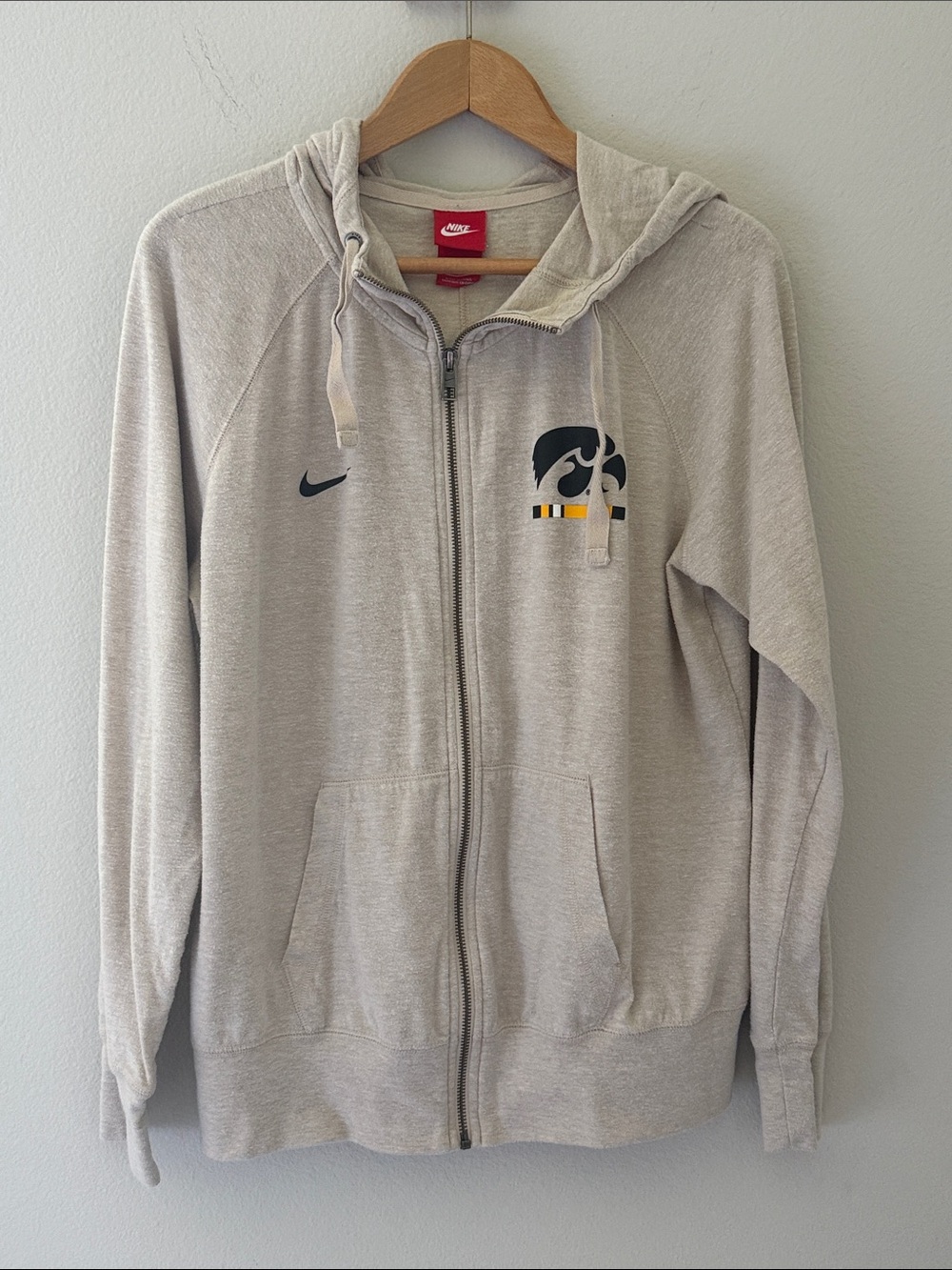 Nike Iowa Hawkeyes Heather Cream Zip-Up Hoodie Large